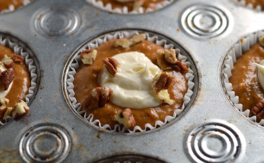 pumpkin muffin with cream cheese and pecans