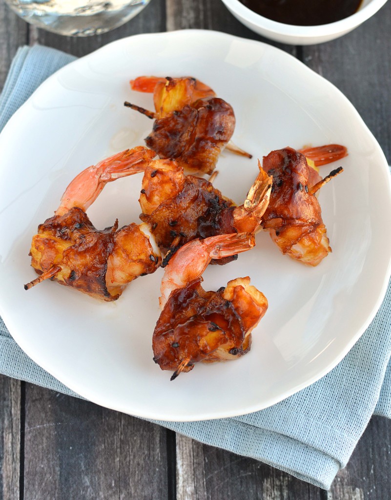 tropical bacon wrapped prawns