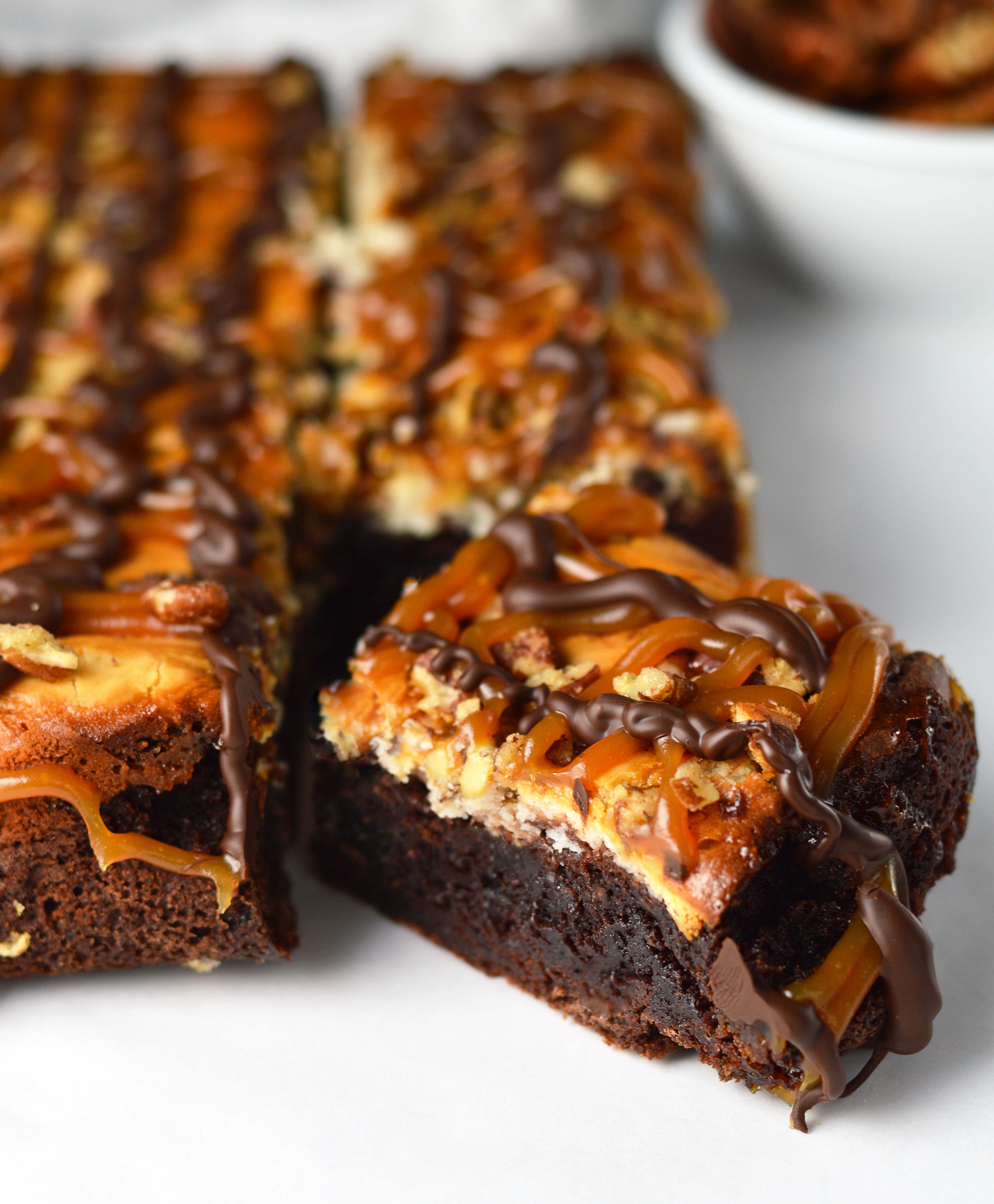 Turtle Cheesecake Brownies - Friday is Cake Night