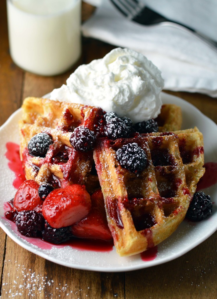 Waffles with berry compote