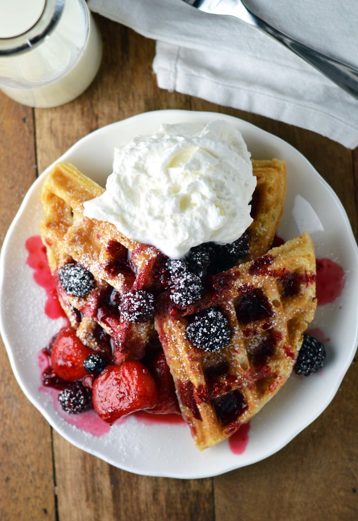 Waffles with berry compote