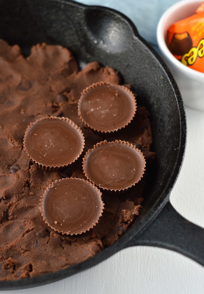 Peanut Butter Stuffed Skillet Cookie