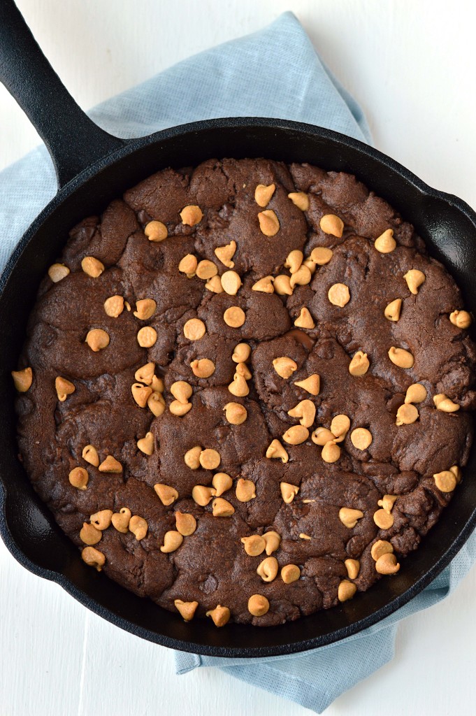 Peanut Butter Stuffed Skillet Cookie