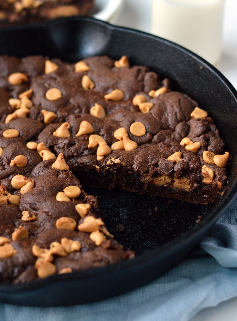 Peanut Butter Stuffed Skillet Cookie