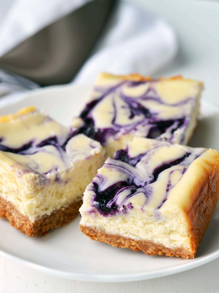 Blueberry Swirl Cheesecake Bars - Friday is Cake Night