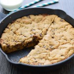 Chocolate chip skillet cookie with caramel