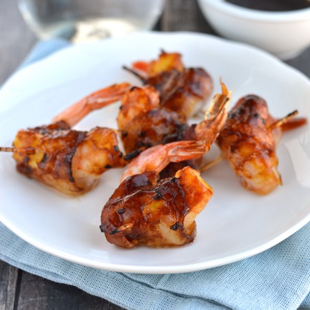 tropical bacon wrapped prawns