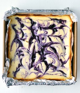 Blueberry swirl cheesecake bars